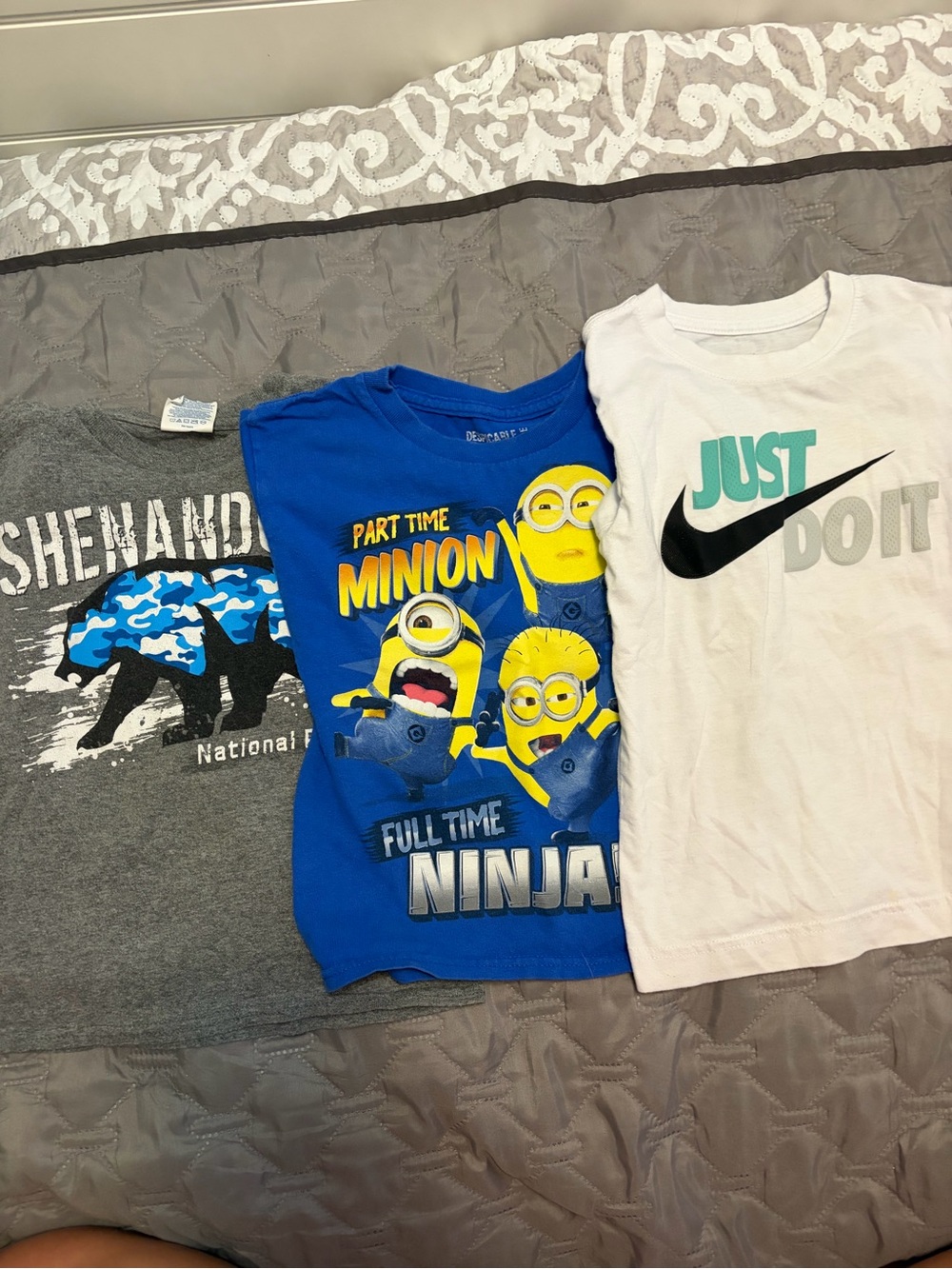 Nike 'Just Do It' White Kids T-Shirt, Minions, and Mountain shirt
